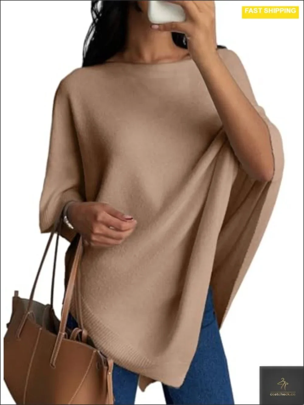 Elegant Knit Poncho Smyrna Asymmetry Shawl Wrap Sleeveless Crew Neck Fall Outfit
